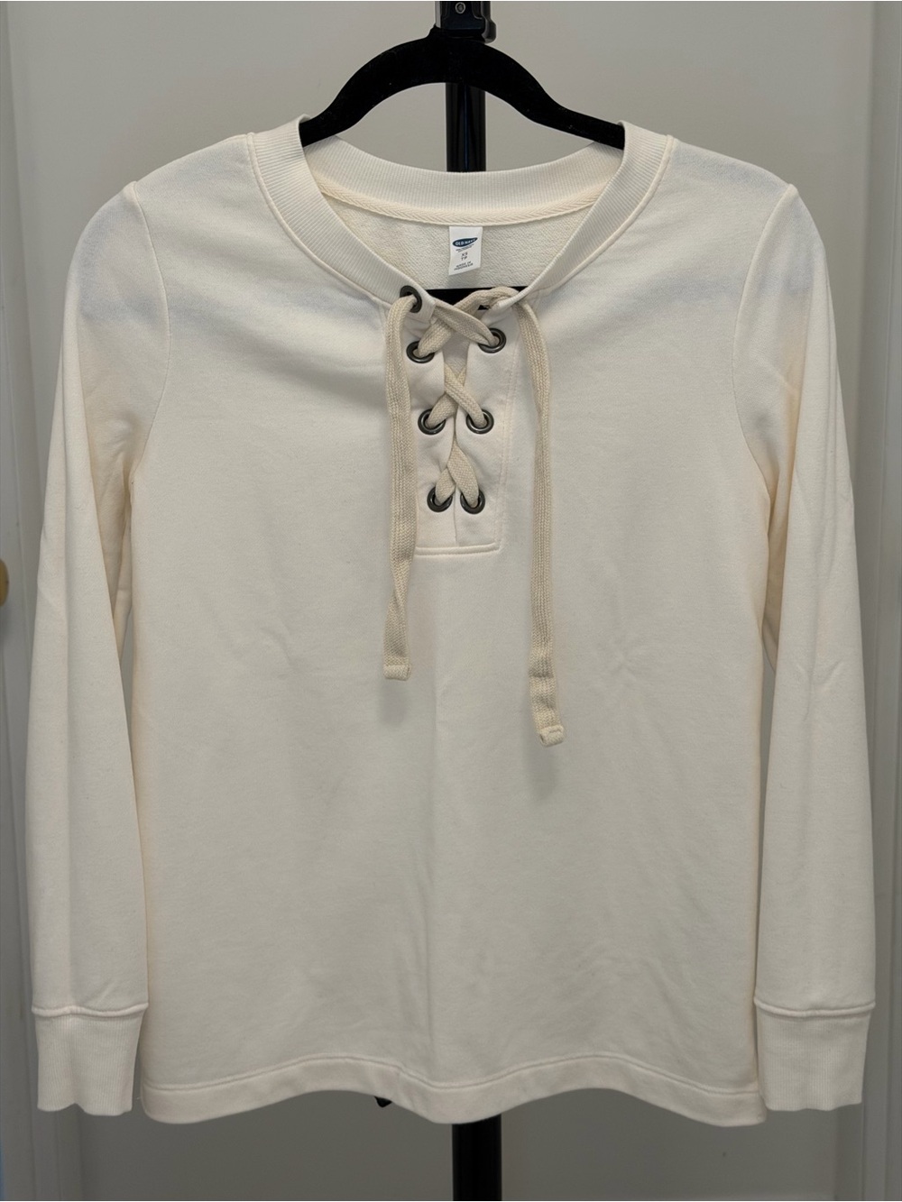 Cream Lace-Up Fall Long Sleeve Women's Top Basics